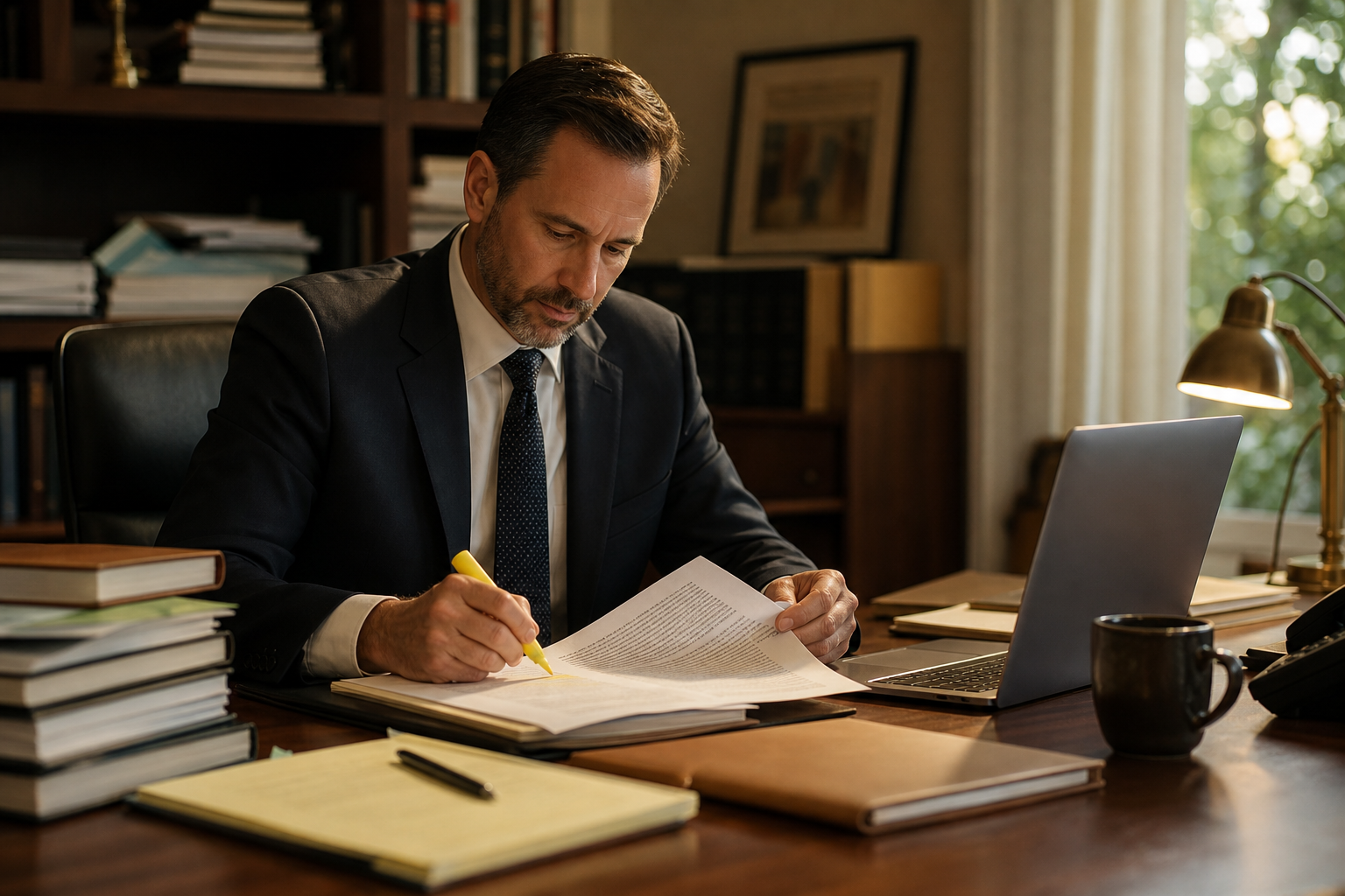 Legal professional reviewing a translated court transcript