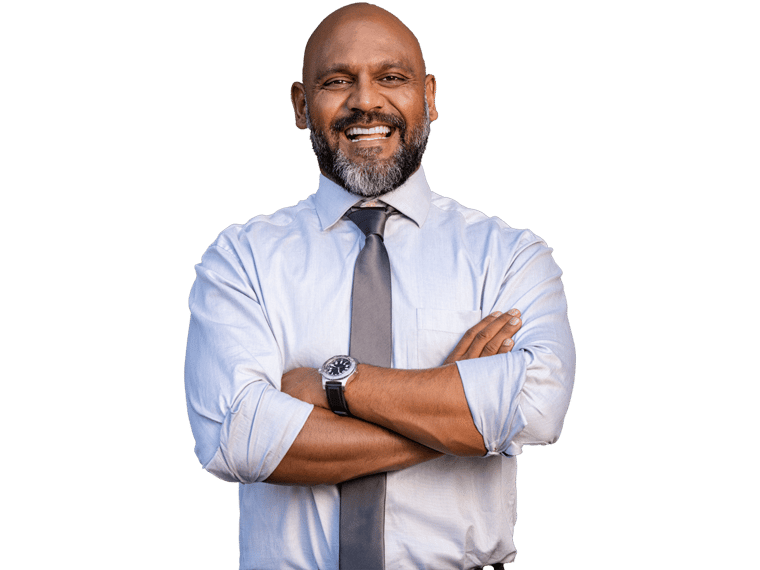 African Translations, A middle-aged businessman smiling with folded arms, wearing a watch