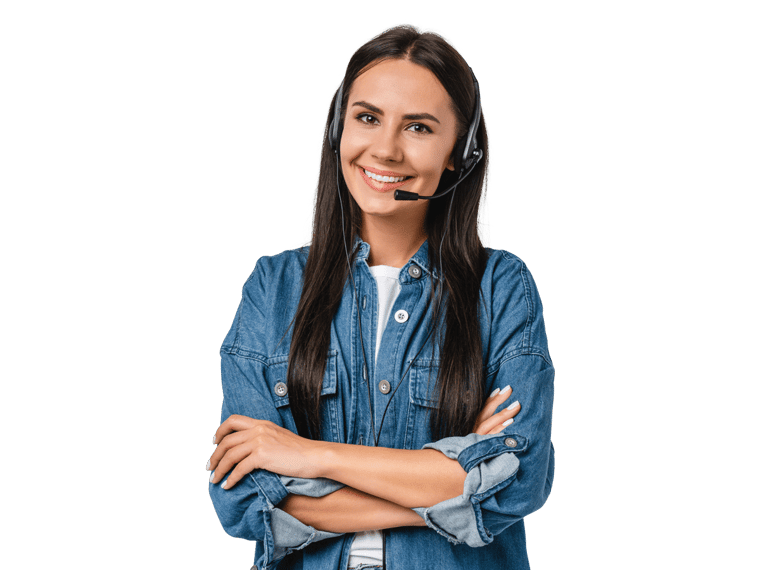 Albanian interpreting services, woman wearing a headset and smiling