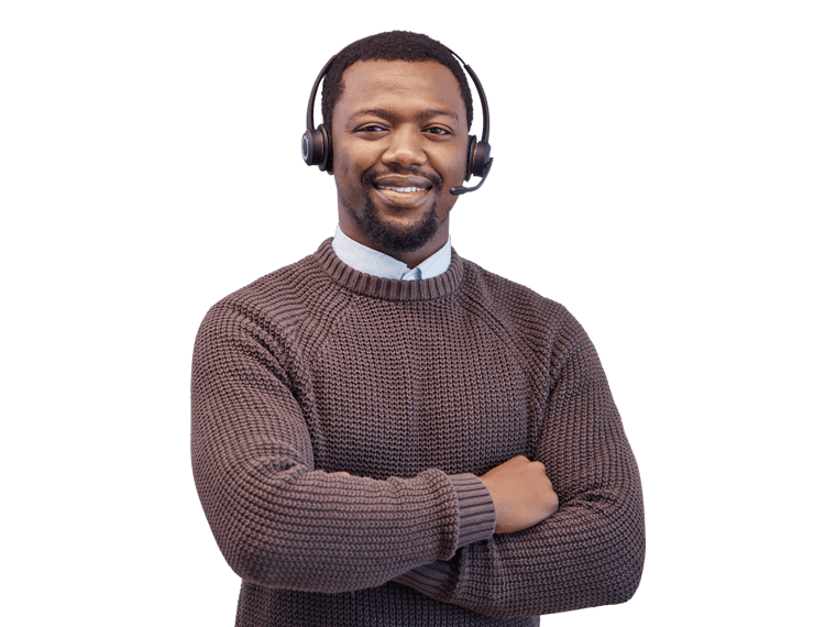 Amharic interpreting services Smiling man with headset.