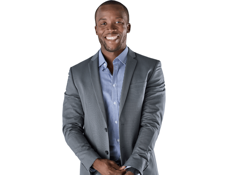 Amharic translation services UK professional in a smart formal suit and smiling