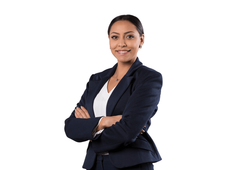 Arabic legal translation services women smiling wearing a black jacket folding her arms