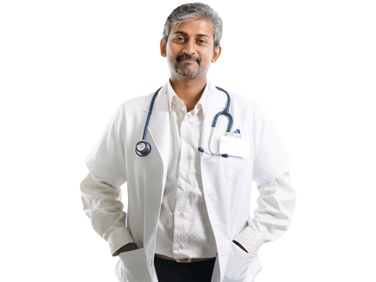 Arabic medical translation services professional confidently smiling with a stethoscope