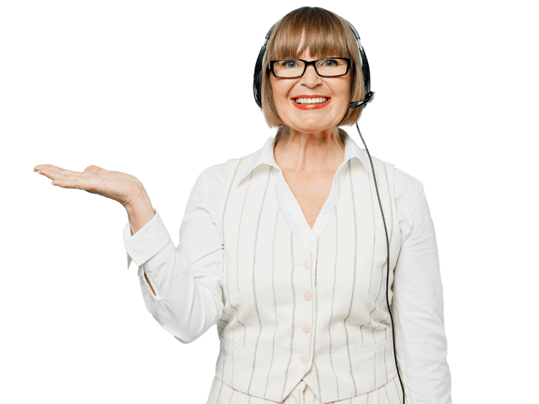 Audio transcription services expert senior lady wearing a headset and smiling