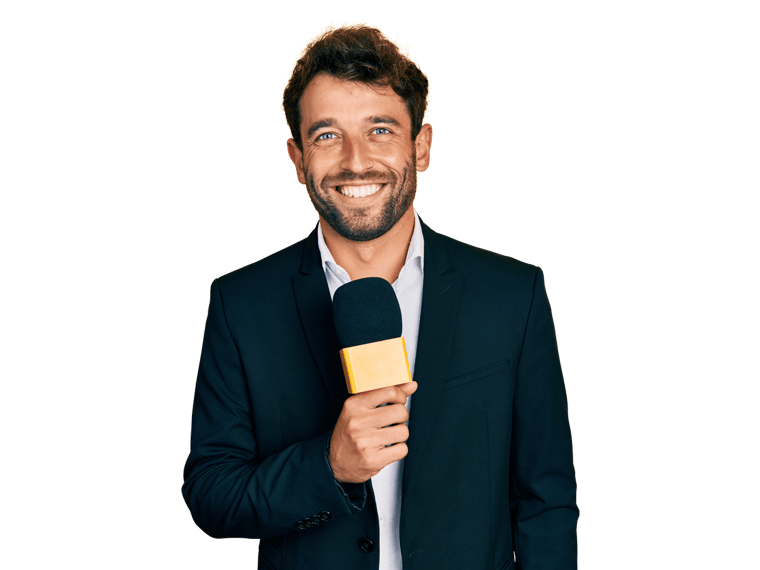 Austrian german interpreting services Businessman speaking into mic.