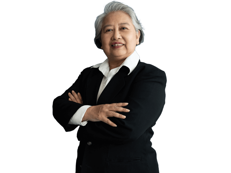 Bank statements translation services Professional standing isolated on blue background and folded arms 