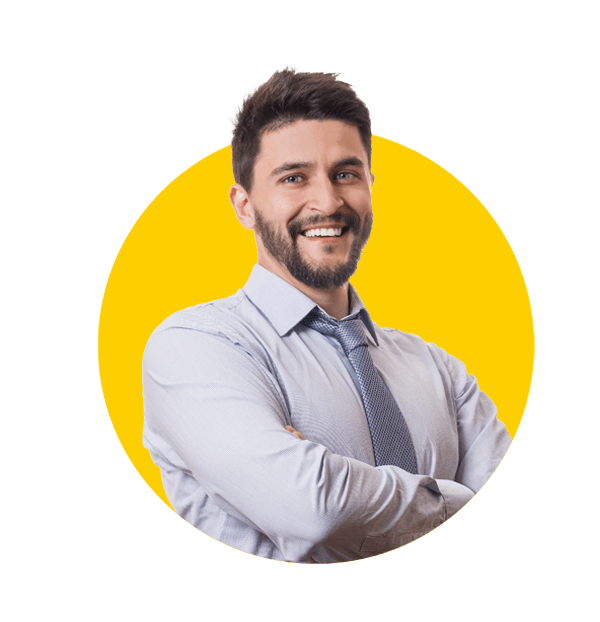 Belasurian translations UK, Portrait of confident young smiling businessperson in blue classic shirt and tie isolated on white background.