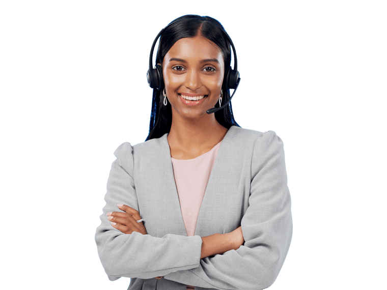 Bengali interpreting services woman wearing a headset and smiling