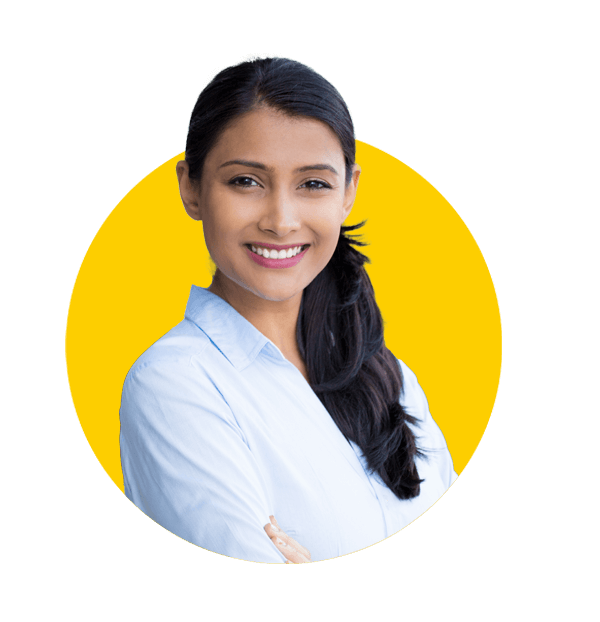 Bengali translations, Closeup portrait, young professional, beautiful confident woman in blue shirt, 