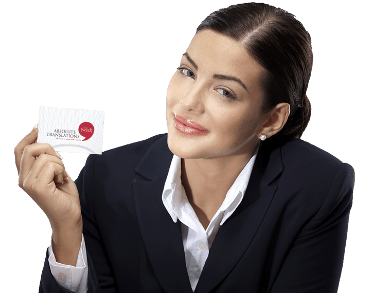 Business card translation services UK professional smiling holding a card