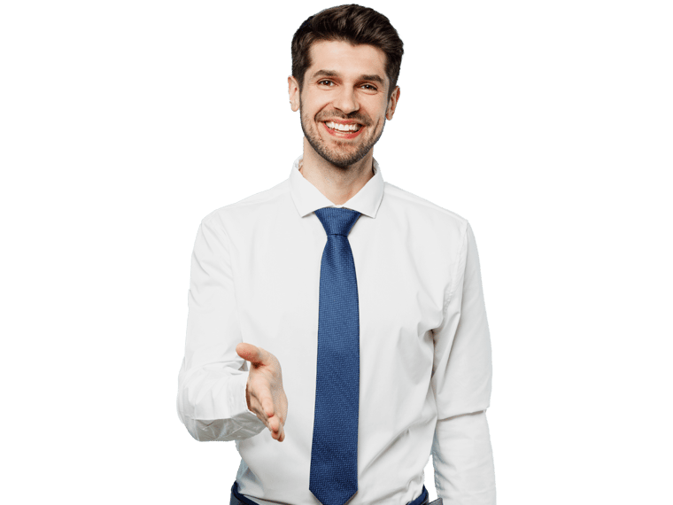 Business plan translation services expert wearing a tie and handshake gesture