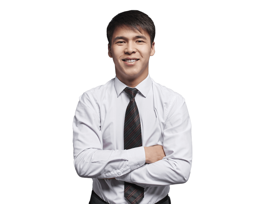 Business translation services professional confidently smiling wearing a white shirt and tie