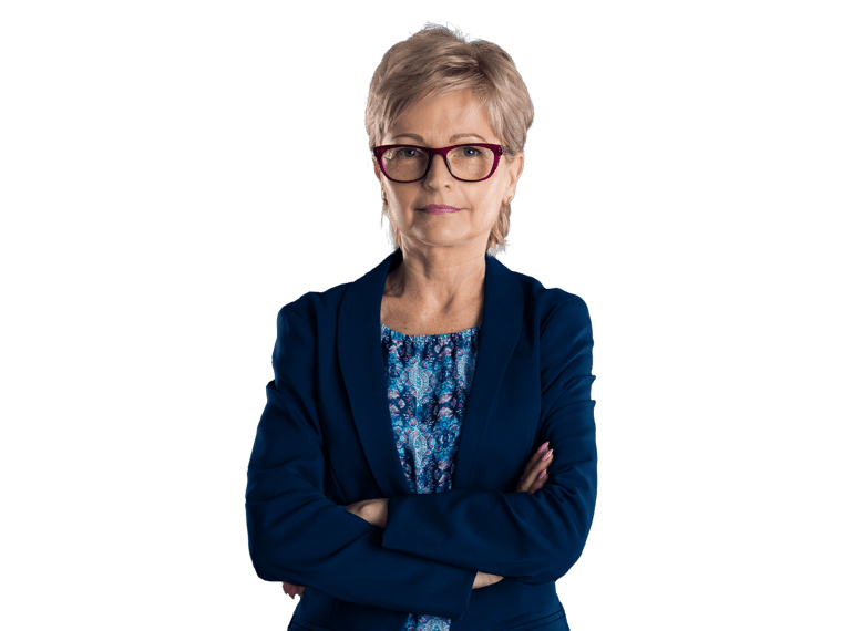 Certificate of good standing translation elegant woman with glasses in blue suit