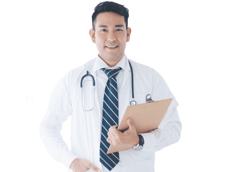 Chinese-medical-translation-services professional holding a clipboard with stethoscope