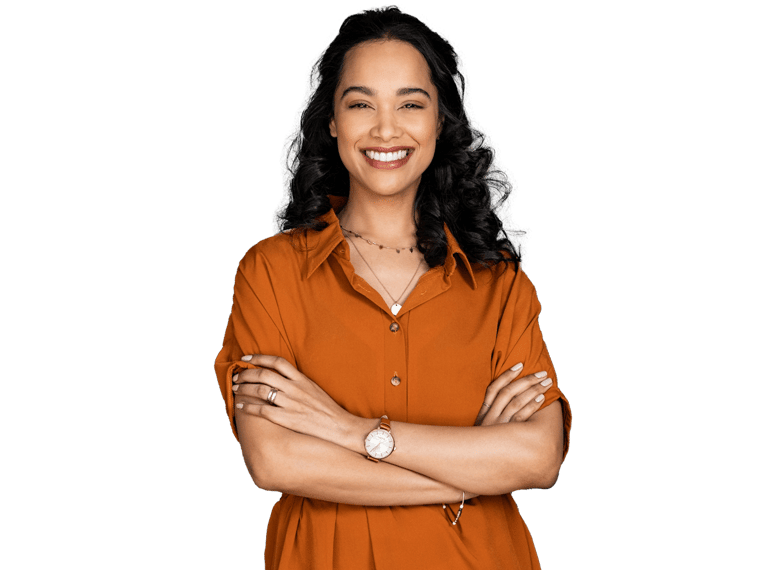 Colombian spanish translation services expert with pleasant smile and crossed arms