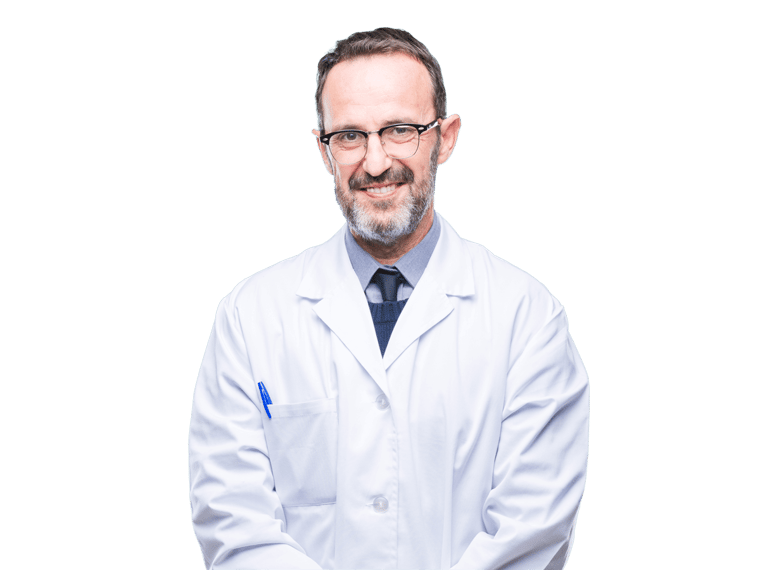 Coroner Autopsy reports translation services, Middle age senior hoary professional man wearing white coat 