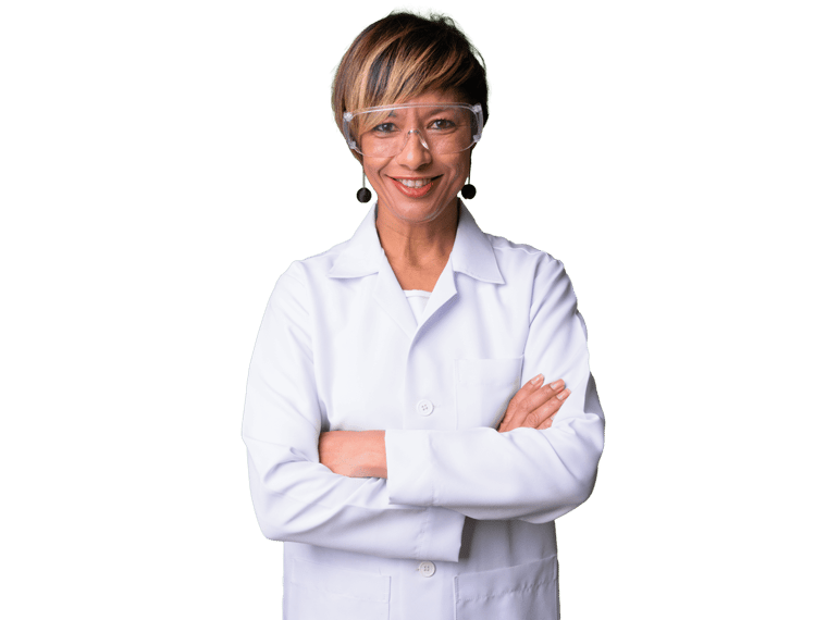 Cosmetic packaging translation services, Mature beautiful multi-ethnic woman doctor wearing protective glasses