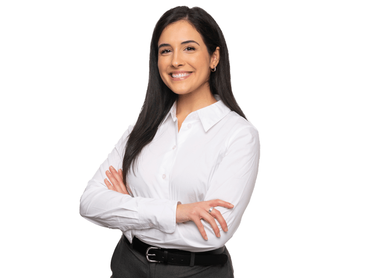 Court interpreting services professional lady smiling with crossed arms wearing a white shirt