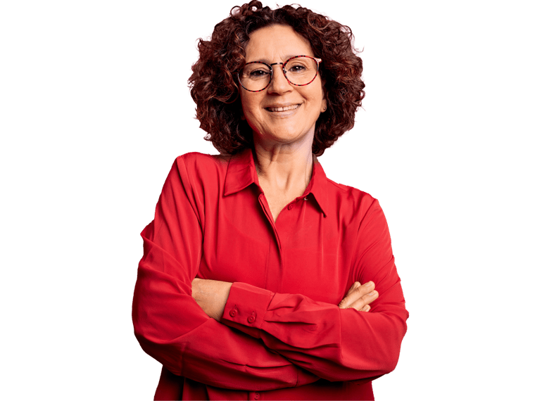 Cuban spanish translation services, Middle age beautiful curly hair woman wearing casual shirt and glasses