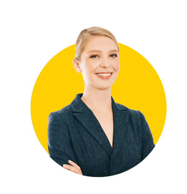 Dari translations, Business portrait of young professional woman, isolated on whire background, wearing grey jacket.