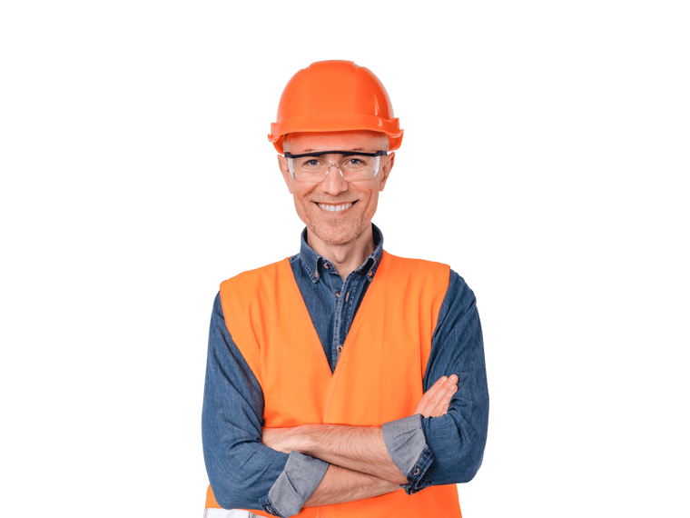 Dutch technical translation services man wearing an orange vest and orange hat