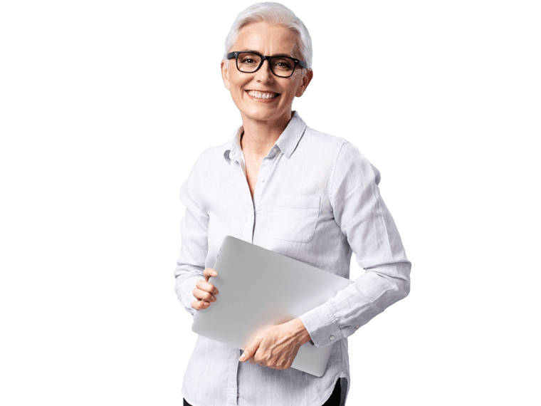 E-commerce translation services-uk  Professional  young lady holding a laptop and smiling with grace