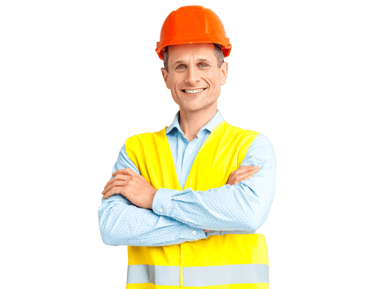 Engineering translation services, Mature man wearing hardhat and unifrorm studio standing