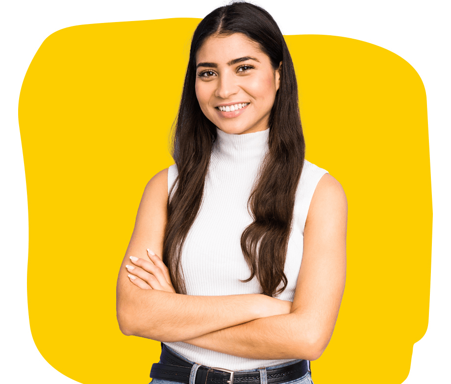 Farsi subtitling services, A young woman with folded arms, smiling confidently