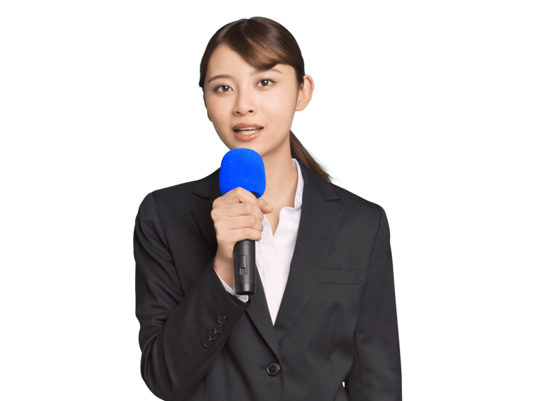 Filipino interpreting services woman wearing a black jacket and holding a mic