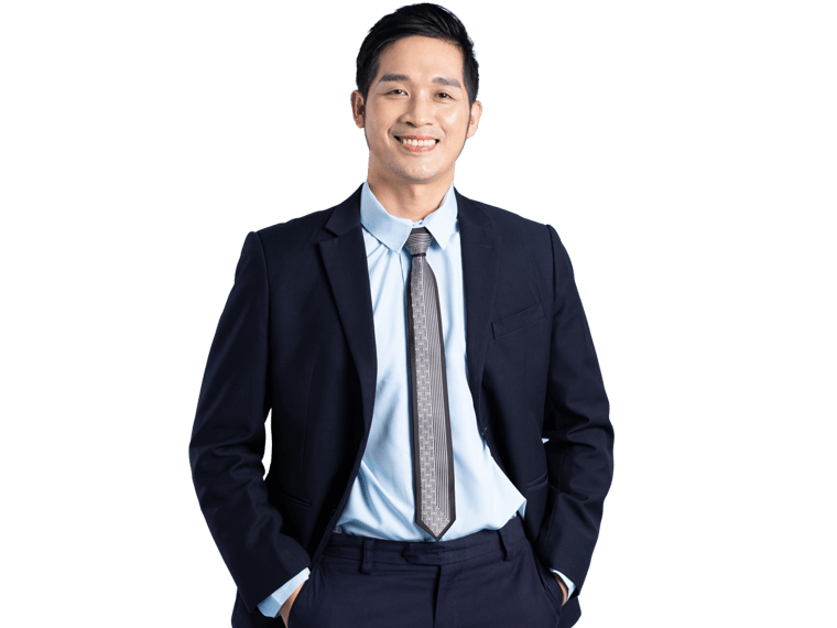Filipino translation services expert confidently smiling wearing a suit and tie
