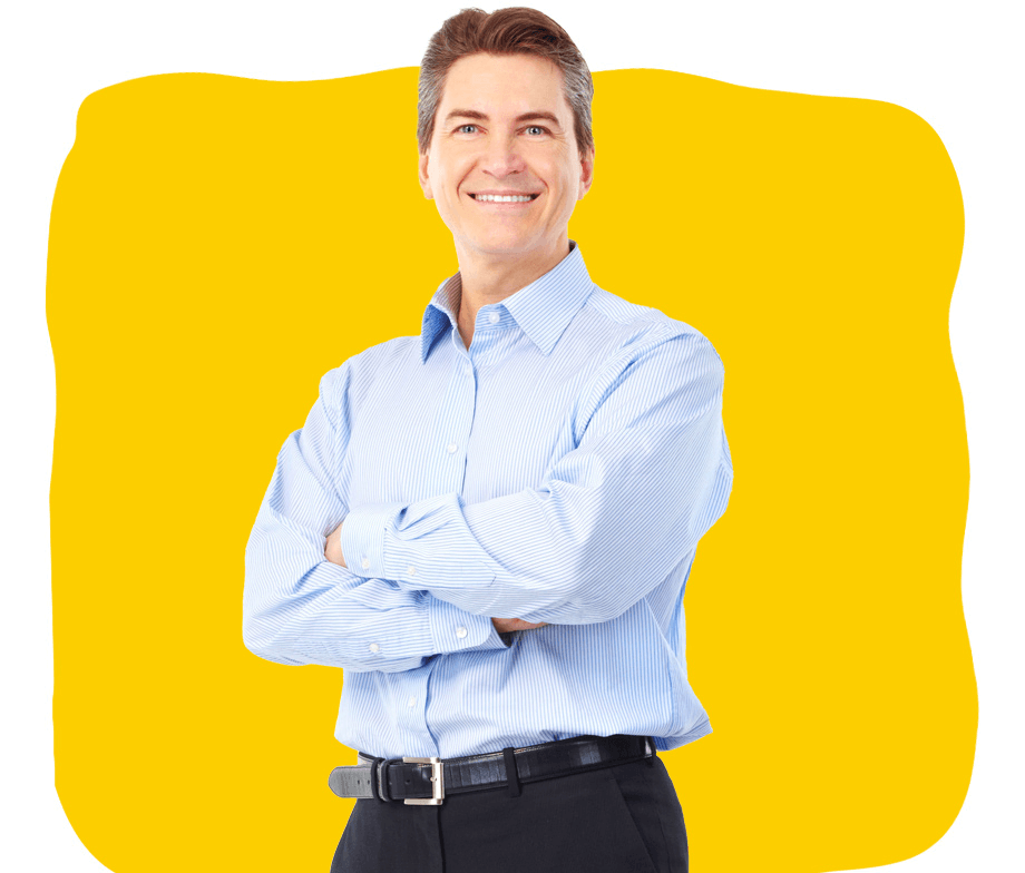 Finnish localisation Services UK, A young businessman, dressed in office wear, smiling confidently after achieving something significant.