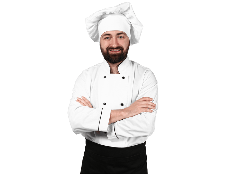 Food drink recipes translation services, Male chef on grey background