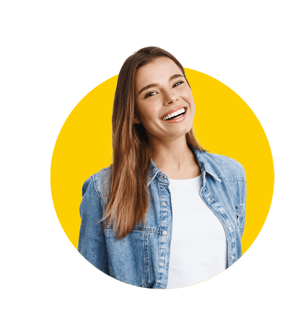 Georgian translation services by Absolute Translations, happy carefree woman smiling in relaxed pose against white background, showcasing expert translation services