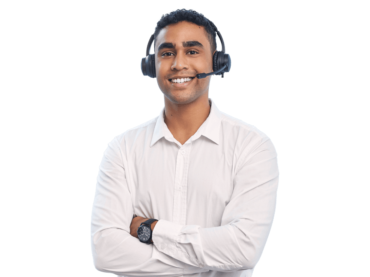Gujarati interpreting services man wearing a headset and smiling
