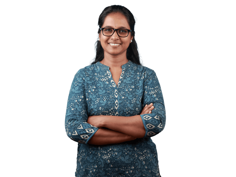 Indian translation services professional of indian ethnicity crossed hands and smiling