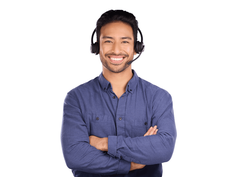 Indonesian interpreting services man wearing a blue shirt and a headset