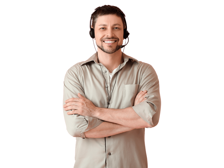Interpreting services company professional wearing a headset cross
