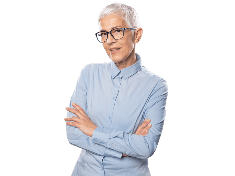 Ip intellectual property translation services,Beautiful smiling cute senior businesswoman with glasses and a blue shirt 