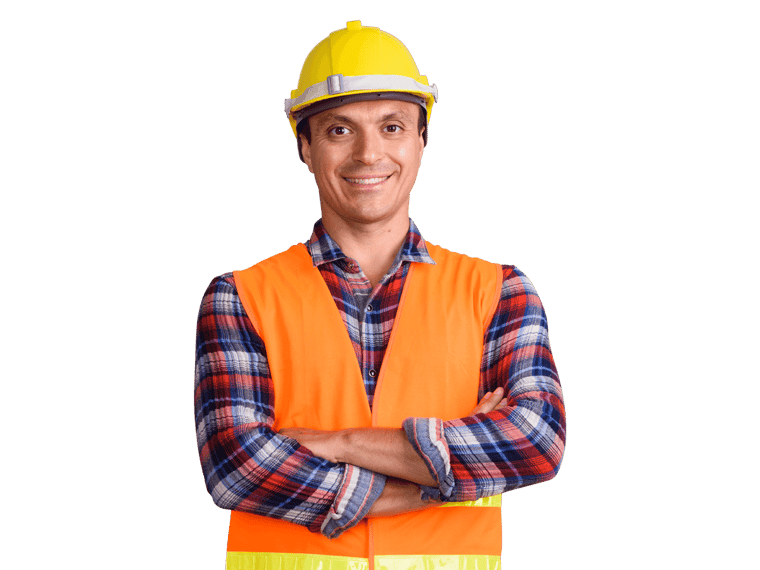 Italian technical translation services Construction worker in orange vest and hard hat