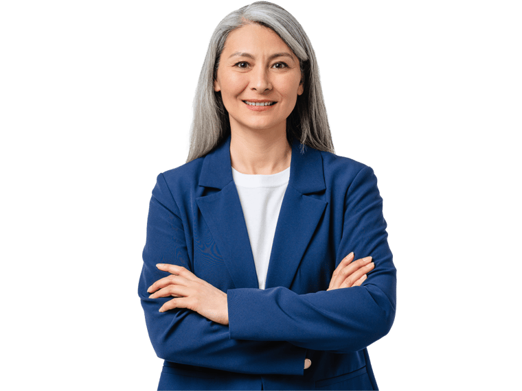 Laotian translation services, Happy confident smiling caucasian middle-aged mature businesswoman ceo manager employee