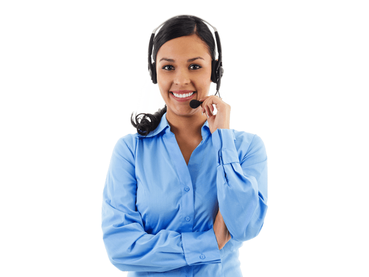Latin interpreting services woman wearing a headset and smiling