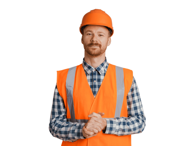 Manufacturing translation services Construction worker in orange vest and hard hat