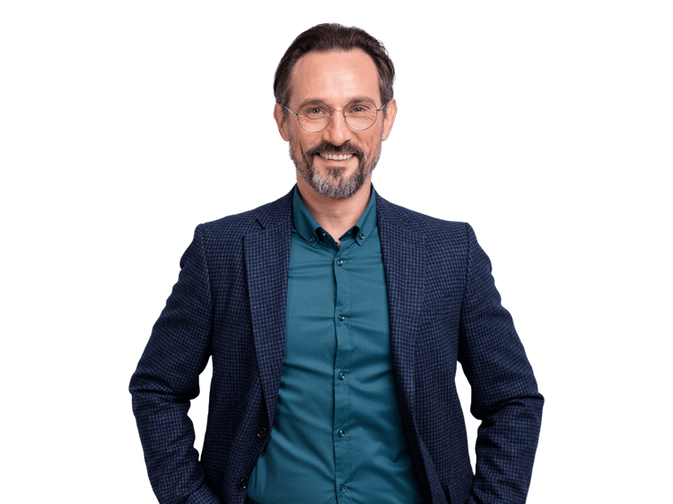 Marriage certificate expert with smart glasses in blue jacket 