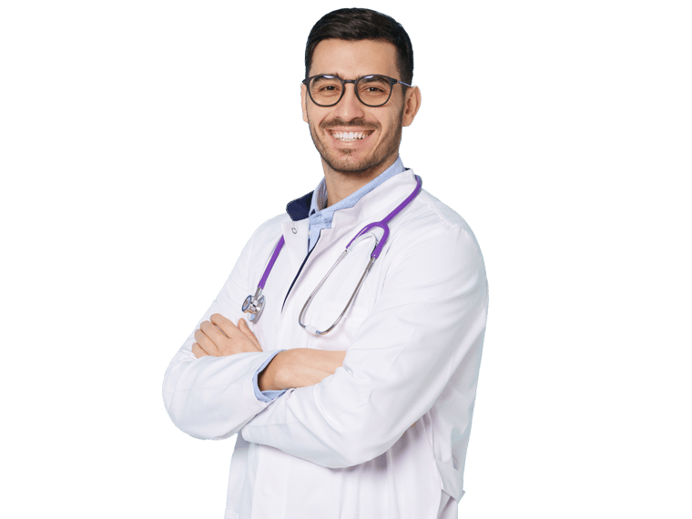 Medical translation services professional confidently smiling crossed arms