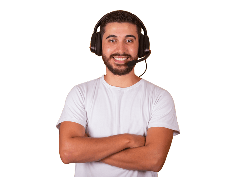 Mexican spanish interpreting smiling man wearing a headset
