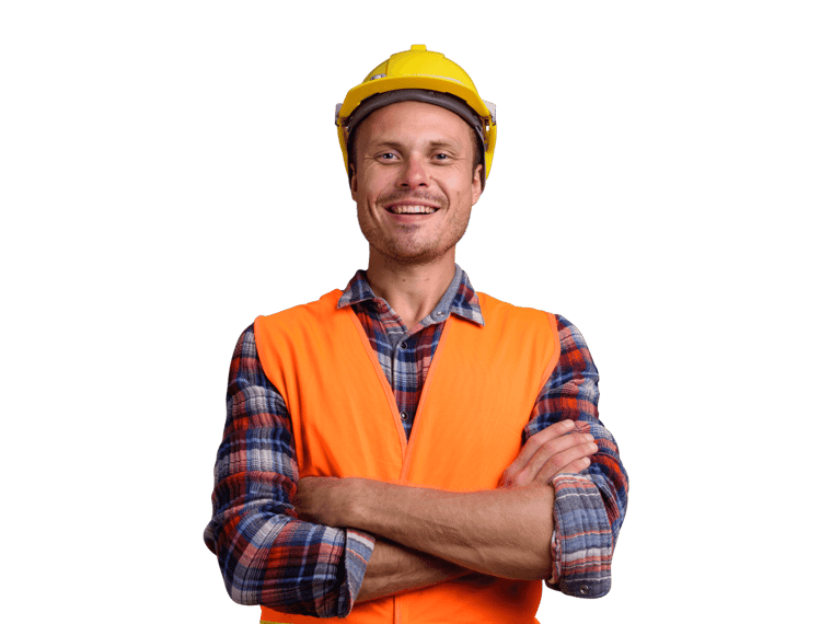 Mining translation services man in an orange vest and hard hat