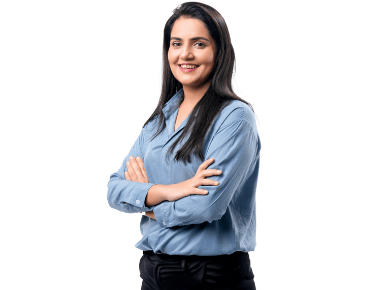 Mirpuri Transcription services, A Mirpuri woman, dressed in a light blue shirt, smiling warmly with her hands folded.