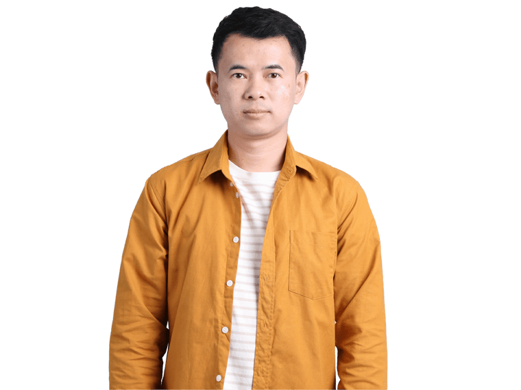 Nepalese translation services, The Asian LGBTQ man with yellow shirt standing on the blue background.