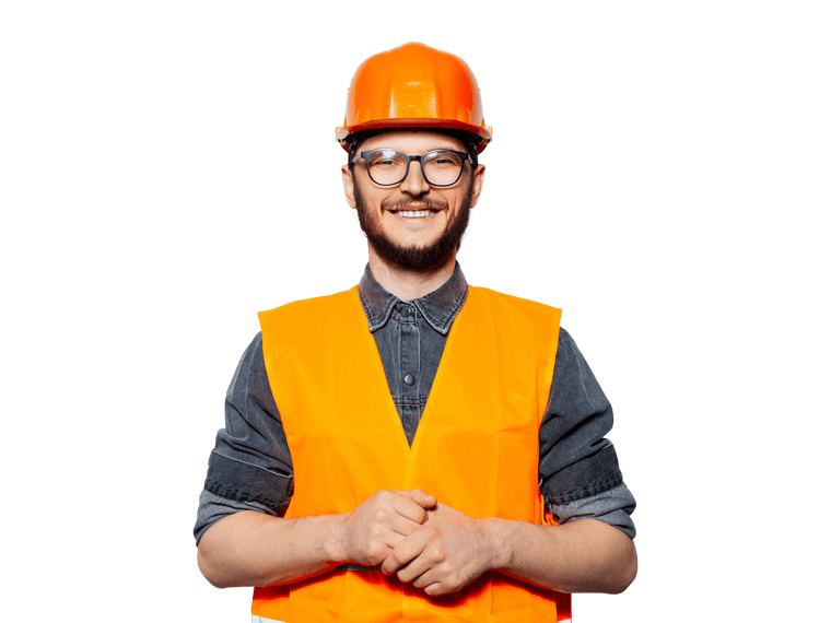 Oil gas translation services man in an orange vest and hard hat