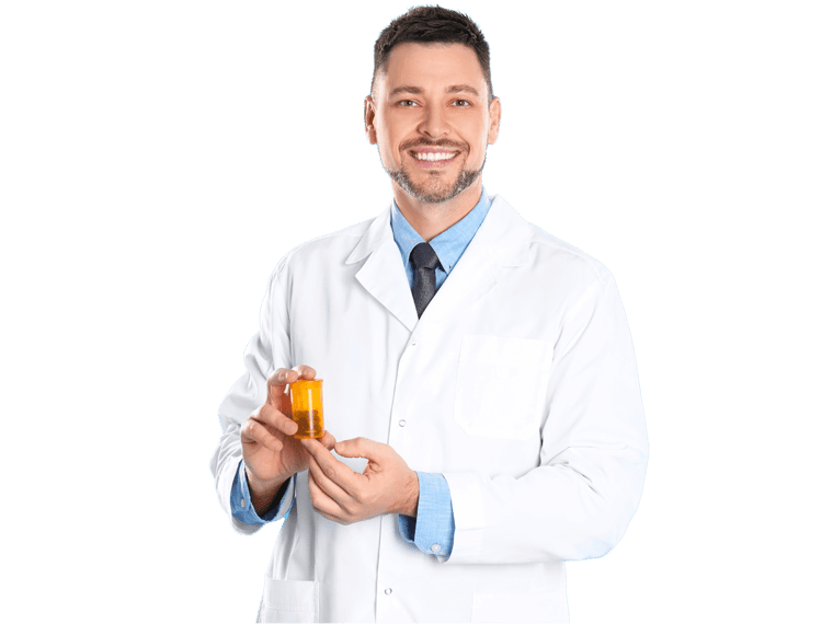 Pharmaceutical Translation Services expert smiling holding pills